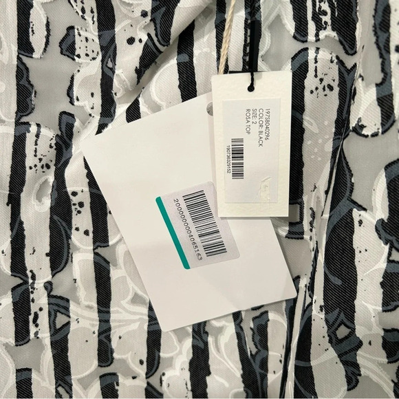 Milly Rosa Cady Striped Floral Off the Shoulder Bell Sleeve Top 2 - Picture 4 of 6